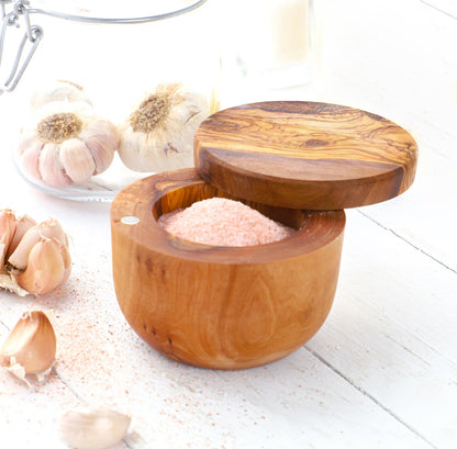Boite à sel avec couvercle magnétique en bois d'olivier