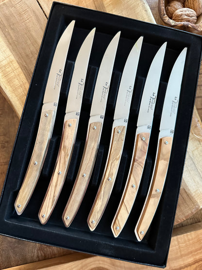 Box of 6 Le THIERS® steak knives in olive wood Made in France/ Set of 6 olive wood Thiers steak knives Made in France