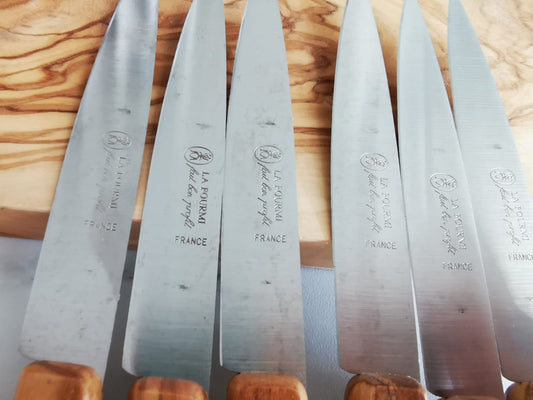 Lot de 6 couteaux office 10Cm en bois d'olivier ou palissandre La Fourmi