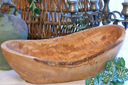 Bol à fruits avec un bord rustique (longueur environ 25-29 cm) en bois d'olivier - ALLWENEEDIS