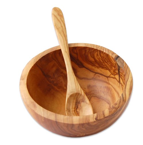 Bol à muesli avec cuillère à soupe en bois d'olivier, diamètre : environ Ø 16 cm - ALLWENEEDIS