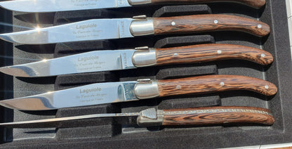 Coffret de 6 Couteaux de table à steak en bois de Wengé de la marque LAGUIOLE La Croix Du Berger - ALLWENEEDIS