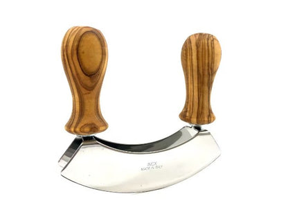 Couteau à découper DESIGN (double lame en acier inoxydable) avec manches en bois d'olivier - ALLWENEEDIS