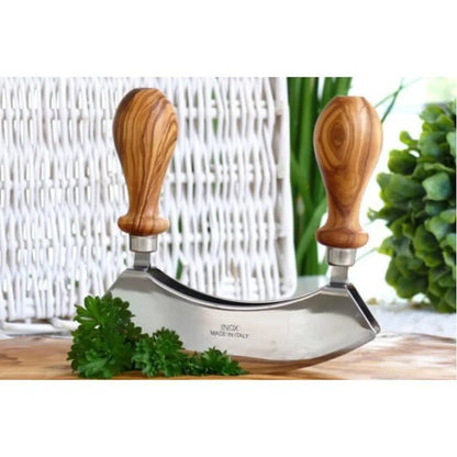 Couteau à découper DESIGN (double lame en acier inoxydable) avec manches en bois d'olivier - ALLWENEEDIS