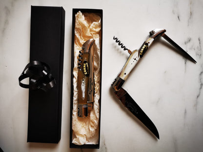 Couteau de poche LAGUIOLE "La croix du berger" en corne Véritable 3 pièces - ALLWENEEDIS