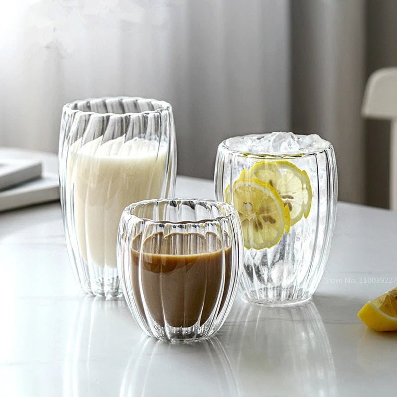 Tasse en double paroi avec du verre résistant/ Glass Double Wall High Borosilicate Mug Heat Resistant for Tea Milk Juice Coffee Water - ALLWENEEDIS